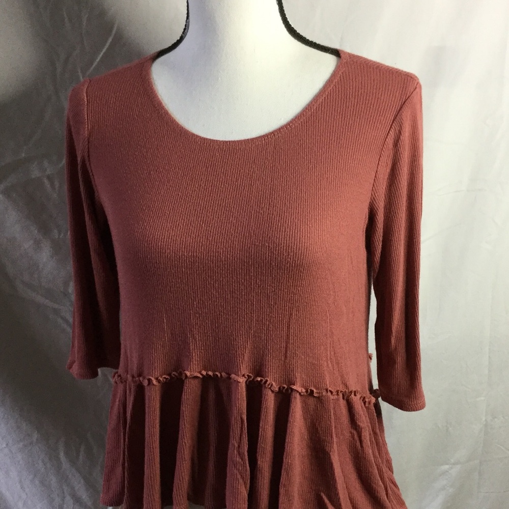 PINK PEONY Rose 3/4 Sleeve Peplum Cord Top Size S